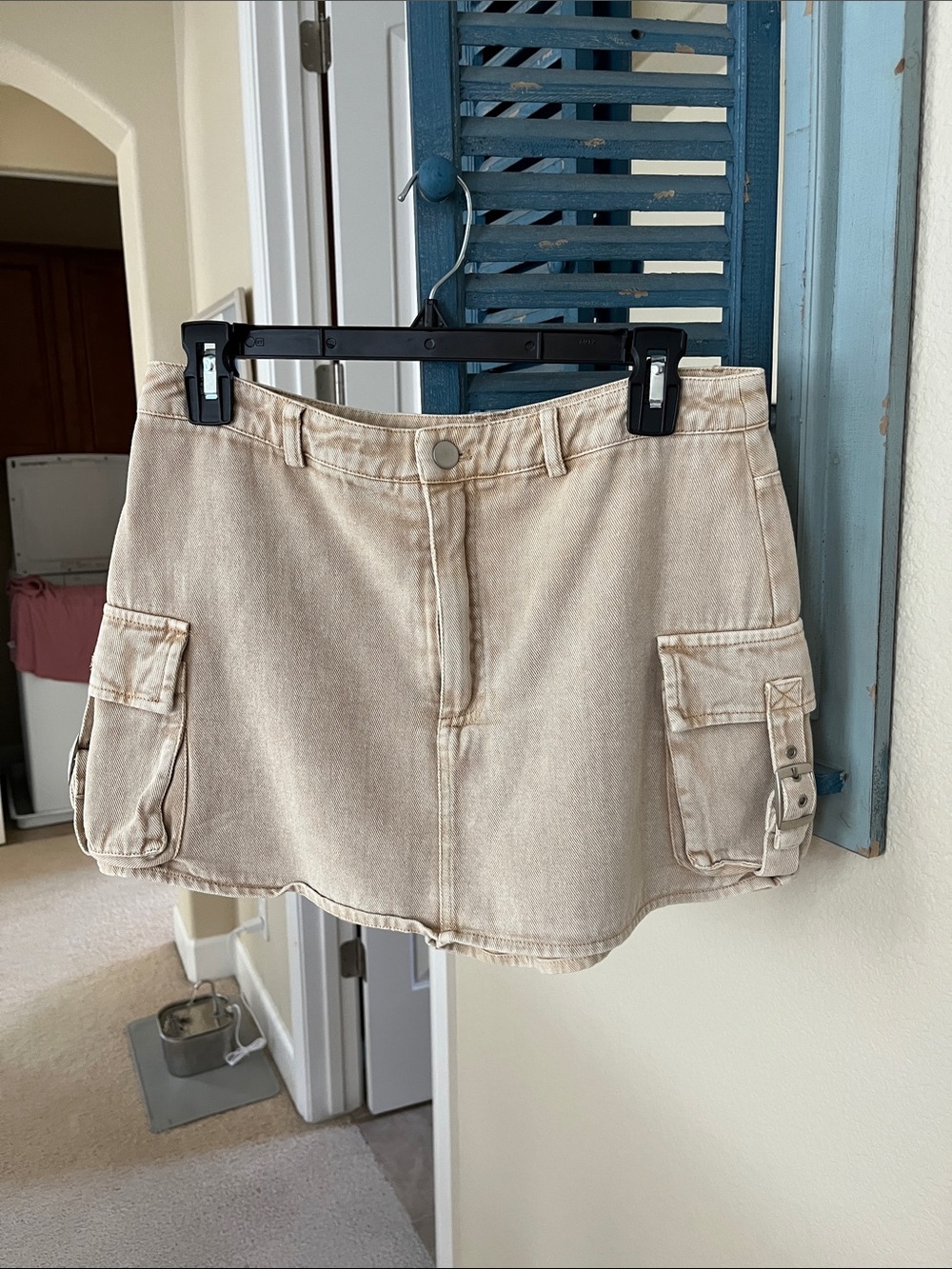 Beige Cargo Mini Skirt Shorts with Utility Pockets